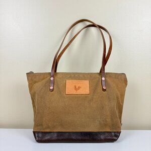 EUC Meanwhile Back On The Farm Wax Canvas Brown Leather Tote Bag